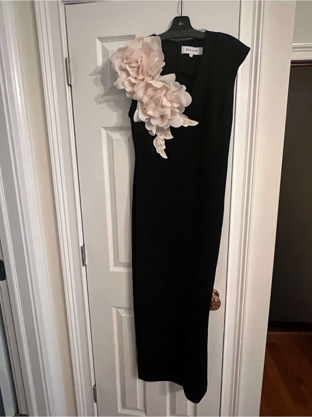 ELLIATT Black Dress with Cream Floral Appliqué